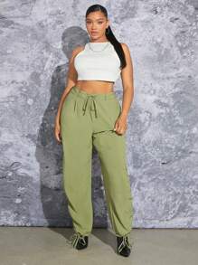 SHEIN SXY Plus Drawstring Waist Solid Pants