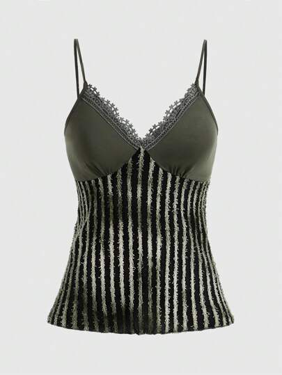 Fairycore Striped Contrast Lace Cami Top