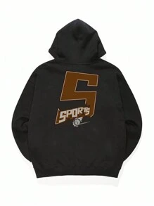 Manfinity Sport Corelite 男士字母图案抽绳运动卫衣 男士卫衣 - 黑色 - 查看 4