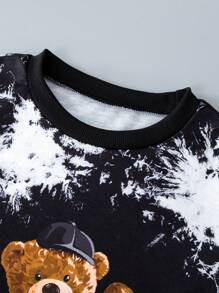 SHEIN 男大童紮染小熊印花套頭衫和運動褲 - 黑色 - 查看 6