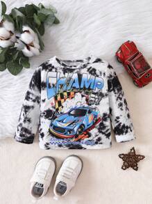 男嬰紮染汽車和字母圖案T恤 - 黑與白 - 查看 1