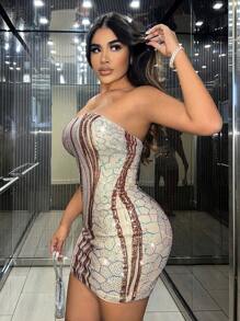 SHEIN SXY 亮片筒身緊身裙 - 彩色 - 查看 5