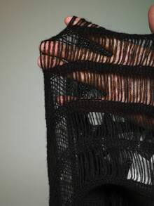 SHEIN ICON Hơn Đan Mở Thả vai áo có mũ Áo len Mở - màu đen - Xem 6