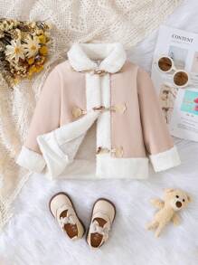 Baby Girl Brog Collar Button Front Coat - Khaki - View 4