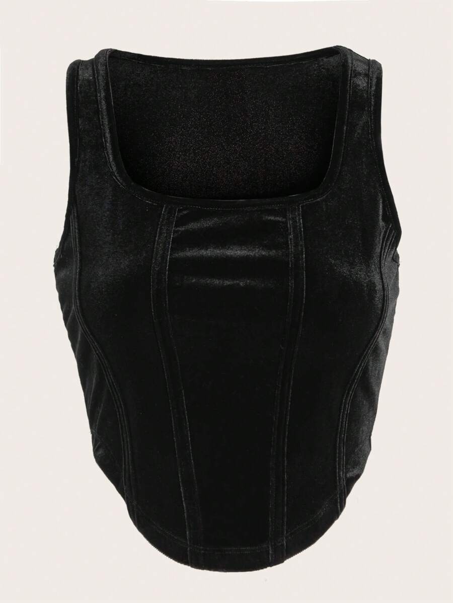 SHEIN ICON Halloween Asymmetrical Hem Velvet Tank Top - Black - View 1