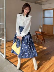 FRIFUL 碎花高腰裙 - 藍色 - 查看 3