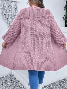 SHEIN CURVE+ Plus Size Drop Shoulder Cardigan - Mauve Purple - View 2