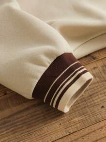 INAWLY 字母图案条纹滚边保暖内衬卫衣，适合毕业季、返校季、教师节等场合，女士返校季套头衫，秋季卫衣 - 杏色 - 查看 7