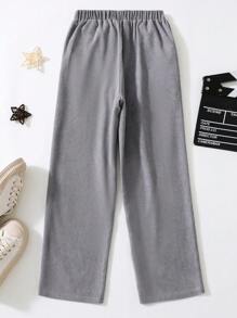 男大童字母補丁細節彈性腰帶長褲 - 灰色 - 查看 2