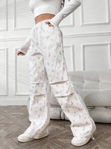 SHEIN Unity Ditsy Floral Print Wide Leg Pants - White - View 6