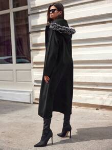 RueChic Plus Zip Up Hooded Overcoat - Black - View 2