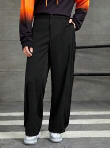 Manfinity Hypemode Weit Geschnittene Herrenhose Mit Schrägen Taschen - Schwarz - Übersicht 4