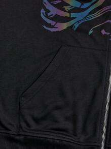 SHEIN ICON Halloween Reflective Skeleton Print Zip Up Hoodie