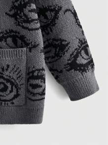 ROMWE Grunge Punk 眼睛圖案前紐扣開襟衫 - 灰色 - 查看 3