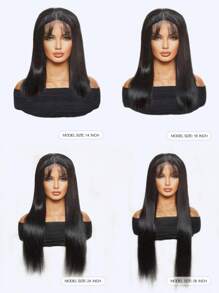 透明蕾絲直筒 T型蕾絲假髮人類頭髮蕾絲額葉閉合假髮帶前嬰兒頭髮預先拔毛自然髮際線假髮自然黑色顏色 - 自然黑 - 查看 6