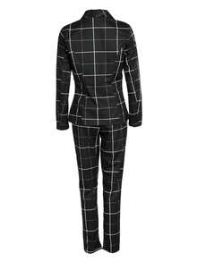 網格印花西裝外套和褲子 - 黑色 - 查看 2