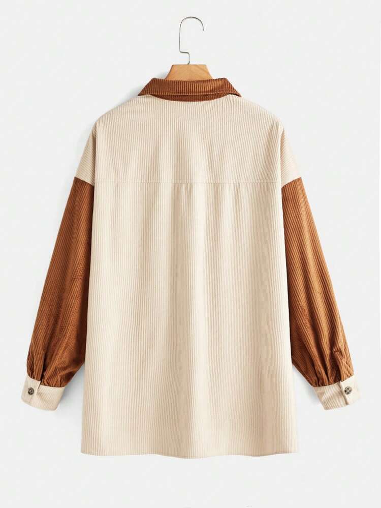 Plus Colorblock Flap Pocket Drop Shoulder Coat