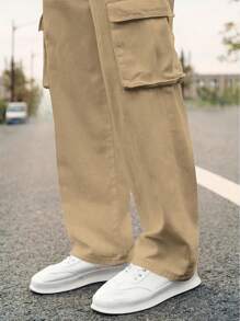 Men's Plain Pocket Design Casual Daily Wear Cargo Pants, For Fall