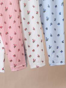 SHEIN 女小童3入組碎花緊身打底褲