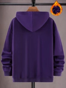 Manfinity EMRG 男士骷髅圖案拉鏈開襟加絨內裏連帽衫不帶T恤 - 紫色 - 查看 2