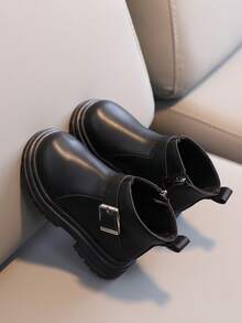 嬰兒時尚靴子,中性短靴適合春天和秋天 - 黑色 - 查看 2