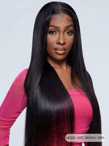 透明蕾絲直筒 T型蕾絲假髮人類頭髮蕾絲額葉閉合假髮帶前嬰兒頭髮預先拔毛自然髮際線假髮自然黑色顏色 - 自然黑 - 查看 2