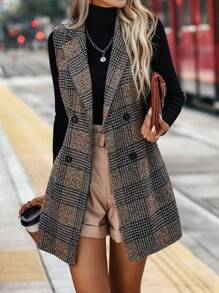 SHEIN LUNE Kẻ sọc Đôi ngực Áo khoác Vest - Nhiều màu - Xem 4