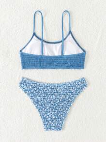 Ditsy Floral Smocked Bikini Set - Multicolor - View 2