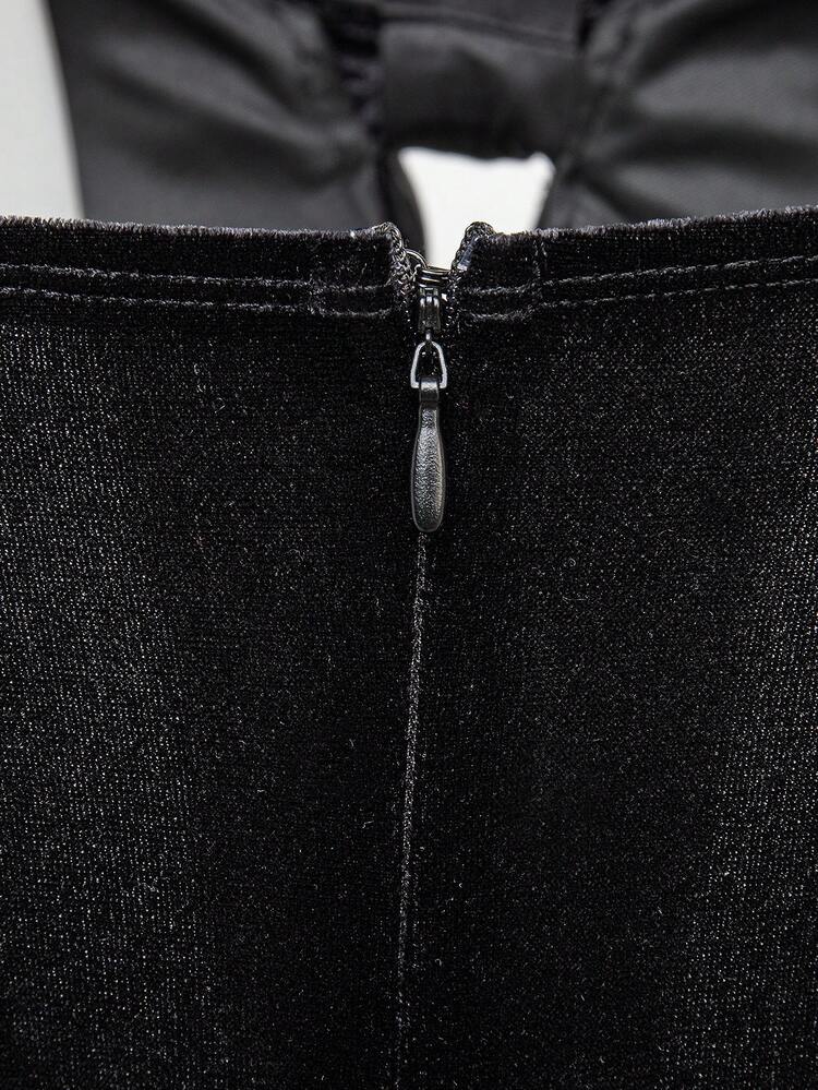 Elegant Big Bow Velvet Faux Pearl Cami Romper