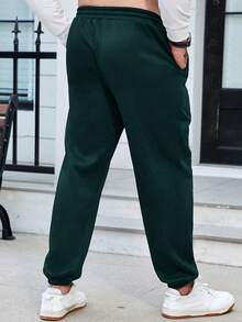 Manfinity Homme Hombres talla grande Pantalones deportivos de cintura con cordón con bolsillo oblicuo - Verde - Ver 2