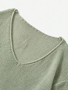 SHEIN Essnce 純色 V 領落肩毛衣 - 灰色 - 查看 4