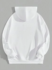 ROMWE MEN Prep 男士標語圖案抽繩連帽衫 - 白色 - 查看 2