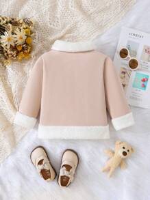 Baby Girl Brog Collar Button Front Coat - Khaki - View 2