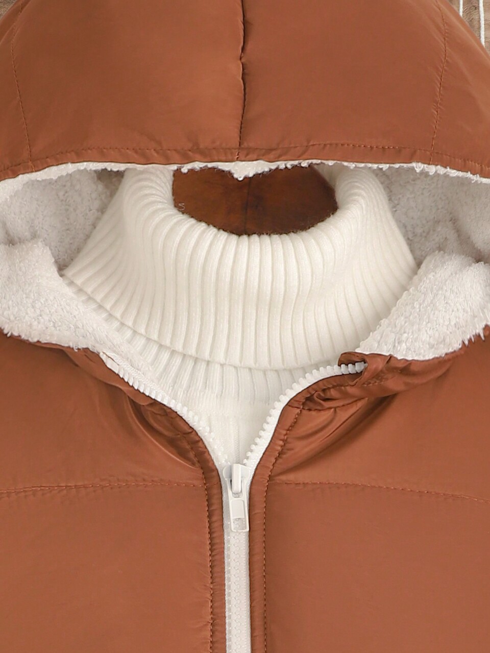 Tween Girl 1pc Contrast Binding Hooded Thermal Lined Belted Padded Coat