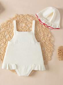 Baby Girl Cherry Pattern Ruffle Trim Sweater Bodysuit & Hat - White - View 2