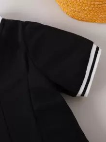 SHEIN Playful Pals Baby Girls Ruffle Detail Polo Collar Dress - Black - View 3