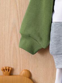 Baby Girl Colorblock Dinosaur Print Sweatshirt & Sweatpants - Dark Green - View 6