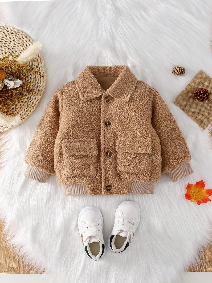 Baby Girl Flap Pocket Teddy Coat