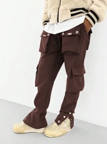 Manfinity EMRG Pantalones De Carga Para Hombres Con Bolsillos De Solapa Y Cintura Con Cordón Lateral De Ajuste Holgado - Café integral - Ver 1