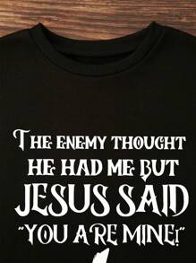 INAWLY Plus Slogan Graphic Drop Shoulder Sweatshirt, For Winter Fall Autumn - Black - View 5