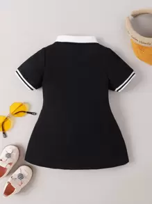 SHEIN Playful Pals Baby Girls Ruffle Detail Polo Collar Dress - Black - View 2