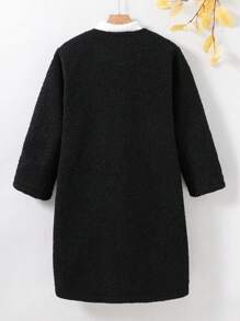 SHEIN Tween Girl 1pc Solid Button Front Overcoat - Black - View 2