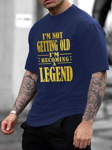 Manfinity LEGND 男士大码標語圖案T恤 - 藏蓝色 - 查看 3