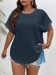 SHEIN Frenchy 大碼素色蝙蝠袖T恤 - 藏蓝色 - 查看 1