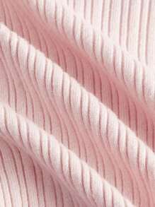 SHEIN MOD Plus Frill Trim Ribbed Knit Sweater - Pink - View 3