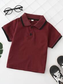 SHEIN Young Boy Contrast Trim Polo Shirt - Burgundy - View 1