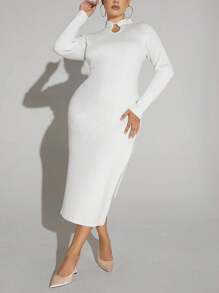 SHEIN SXY Plus Keyhole Neckline Split Thigh Sweater Dress