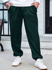 Manfinity Homme Hombres talla grande Pantalones deportivos de cintura con cordón con bolsillo oblicuo - Verde - Ver 3