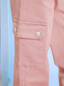 Tween Girl Flap Pocket Side Cargo Jeans - Dusty Pink - View 6