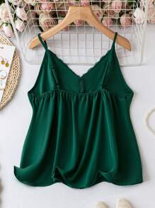 Calvaya Plus Contrast Lace Button Front Cami Top - Green - View 2